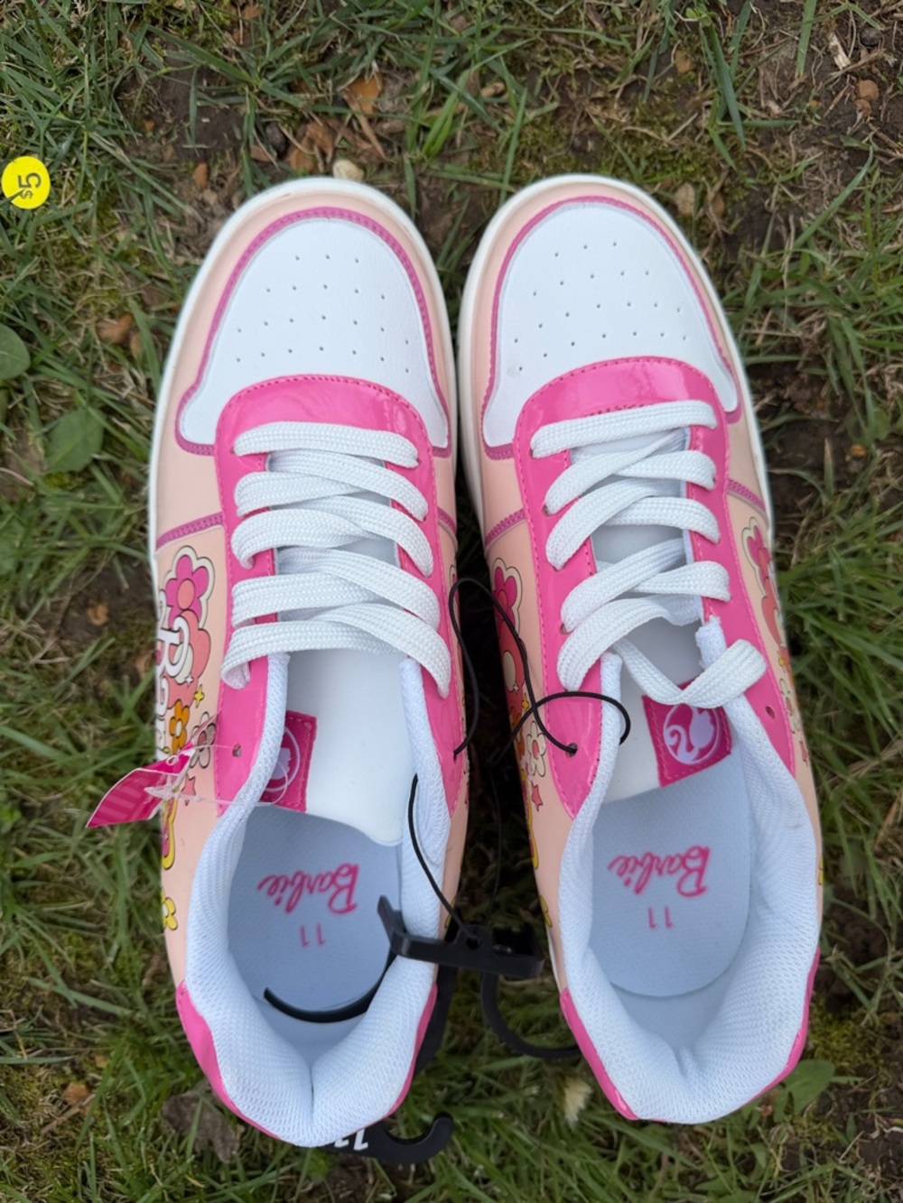 Barbie Pink White Floral Lace-Up Sneakers